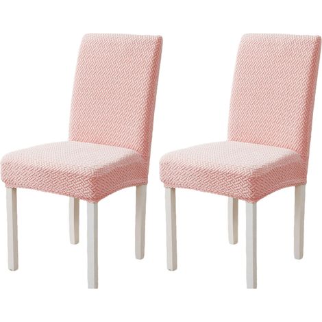 Lot de 2 housses de chaise extensibles en jacquard pour salle à manger, amovibles et de protection, idéales pour la cuisine, les hôtels et les restaurants. Couleur : rose. (1/5)