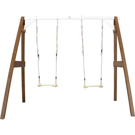 Axi Portique En Bois Fsc Marron / Blanc Avec 2 Balançoires Enfant Balançoire Pour L’Extérieur / Le Jardin 2 Agrès (1/5)