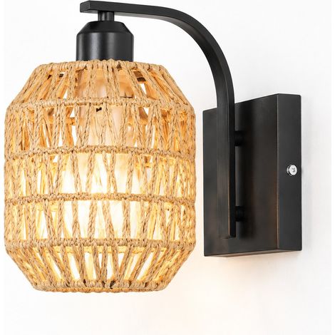 Lampe murale en rotin tressé Design naturel, couleur d'éclairage et luminosité réglables, installation sans fil décoration intérieure chaude (ampoules non incluses) (1/4)