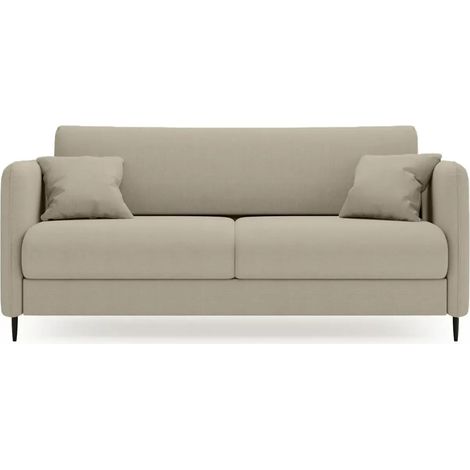 VICKY - Canapé droit convertible tissu lisse 2 places Café (1/5)