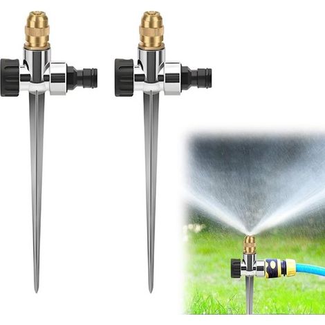 2er-Pack Rasensprenger aus Metall, automatische Sprenger, verstellbare Sprühköpfe aus Messing, 360° drehbare Lüfterflügel für Rasensprenger (1/5)