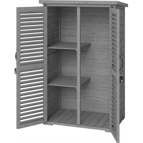 Gartengeräteschrank, Holz, 2 Ablagen, Bitumendach, abschließbare Lamellentür, 75 x 50 x 118 cm, grau