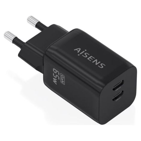 Cargador de Pared GaN Aisens A110-1030/ 2xUSB Tipo-C/ 65W/ Negro