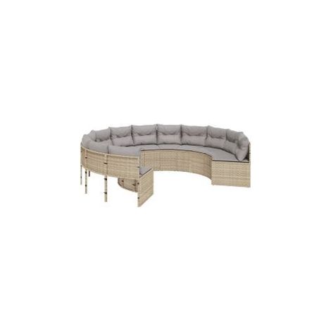 Canapé de jardin avec coussins rond beige résine tressée (1/5)
