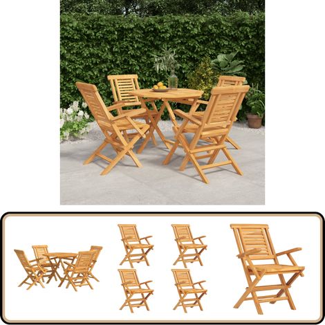 5-tlg. Garten-Essgruppe Massivholz Teak - Holztisch - Gartentisch - Essgruppe - Gartenmöbel - Teakholz