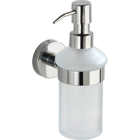 Wenko – Distributeur de savon mural en acier inoxydable et verre dépoli – Capacité 210 ml – Installation sans perçage avec colle Power-Loc