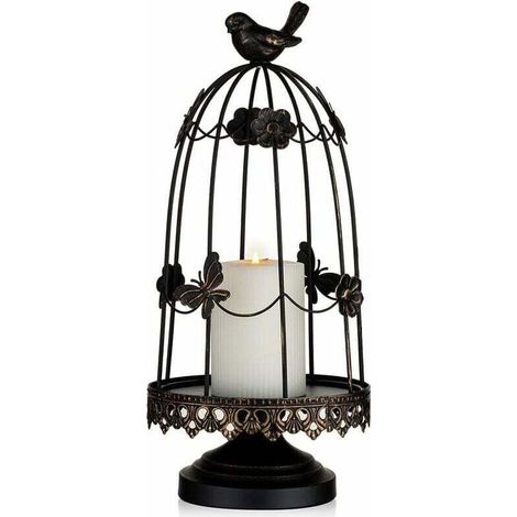 Decorative Birdcage Candle Holder for Antique Decor, Suitable for Planter Candles, Flower Display, Garland for Holiday Decor, Wedding Centrepiece, Black 38cm (1/4)