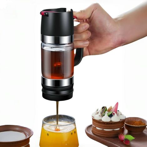 Dispenser di miele in vetro, 255 ml con manico antigoccia, barattolo per miele con supporto antigoccia, dispenser in vetro per miele, caffè o sciroppo di tè, dispenser in vetro (nero) (1/5)
