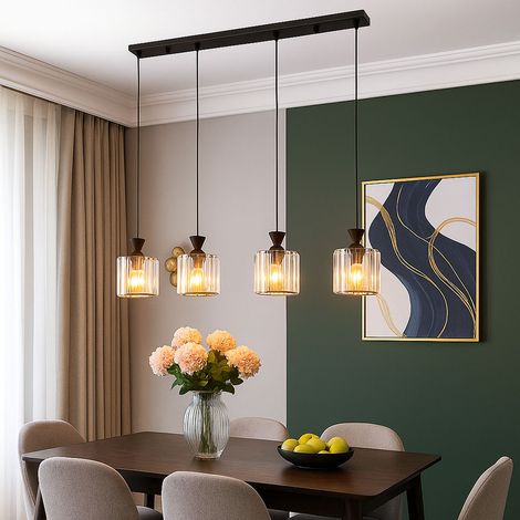 LED Hängeleuchte 4-Flammig Kristalllampe Hängelampe Esszimmerleuchte schwarz, Metall, 4x E27 LED warmweiß, LxBxH 86x13x120 cm