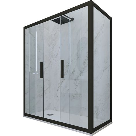 Eck-Duschkabine in PVC 90x150 Klarglas Matt-Schwarz Glam Duo