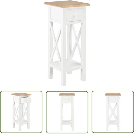 The Living Store Beistelltisch Weiß 27 x 27 x 65,5 cm Holz - Holz Tisch - Nachttisch - Beistelltisch - Deko Regal - Wohnzimmerschrank (1/5)