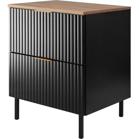 Meuble salle de bain, Chêne Craft + poignée noire, 120 (2 × 60 cm) × 57 × 46 cm (1/2)