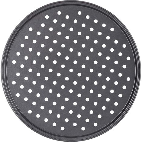 Teglia per pizza, set da 4, rotonda, forata, antiaderente, fiammata, acciaio, stampo, ∅ 32 cm, antracite