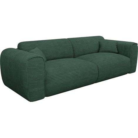 Canapé 4 places convertible express en velours côtelé vert sapin - Couchage 160 cm - Matelas 13 cm mémoire de forme POGNIA (1/5)