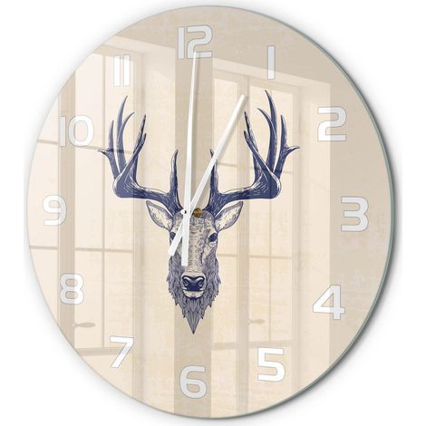 Horloge Murale Ronde pour Cuisine Verre Trempé Silencieuse Décoration Moderne Cerf fi 60 cm (1/5)