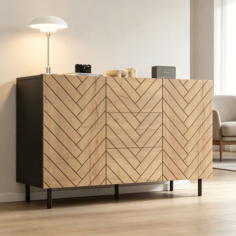 Buffet 120x40x76 cm en panneaux de particules, armoire de rangement moderne avec 3 tiroirs et 2 placards, meuble à tiroirs pour salon, commode avec casiers, table de coiffure (1/5)