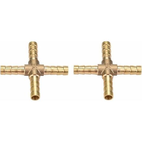 Stück Messing-Kreuzstück 4-Wege-Rohrverbindungsstücke mit Widerhaken, Verbinder für Luft, Wasser, Kraftstoff, Öl und Benzin zur Rohrverbindung (6 mm) (1/5)