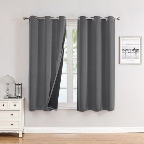 Lot de 2 Rideaux Occultants 100% pour Chambre à Coucher, Isolation Thermique Épaisse avec Doublure Noire, Rideaux à Oeillets pour Salon,132x160cm (1/4)