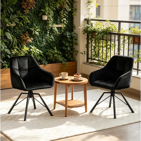 Sedia girevole imbottita in velluto nero 2 pezzi OKMYHOME (1/5)