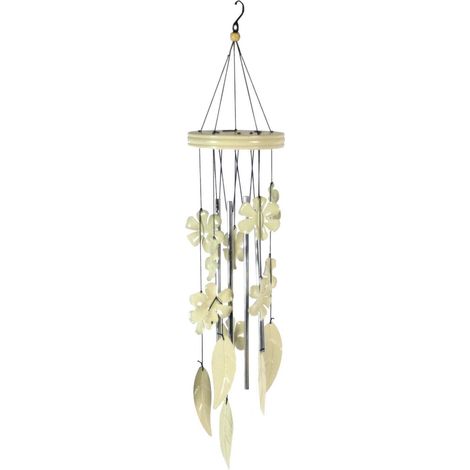 Campanello metallo fiori e foglie bianco cm 12x12h61