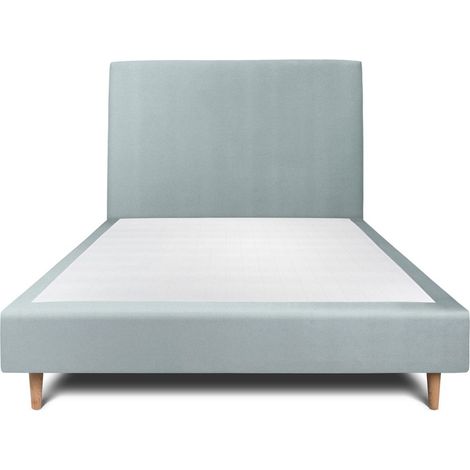 Lit 150x200cm avec tête de lit tapissier velours et sommier tapissier gris bleuté - Hauteur totale : 35cm (1/5)