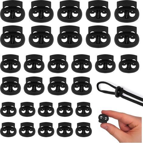 Lot De 30 Bloqueurs De Cordon Avec 2 Trous, Verrous De Cordon En Plastique Avec Ressort, Bloqueurs De Cordon En Caoutchouc, Serre-Cordon, Toboggans, Pour De Serrage, Sacs, Lacets, Vêtements Noir (1/5)