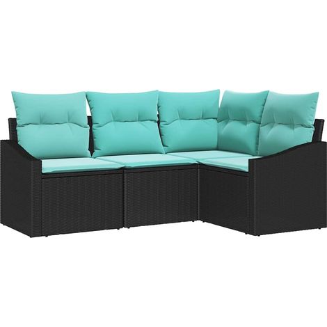Sofa Set mit Kissen 4 pcs Schwarz Poly-Rattan vidaXL