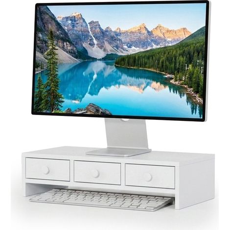 Supporto per monitor bianco con 3 cassetti, in MDF. (1/5)