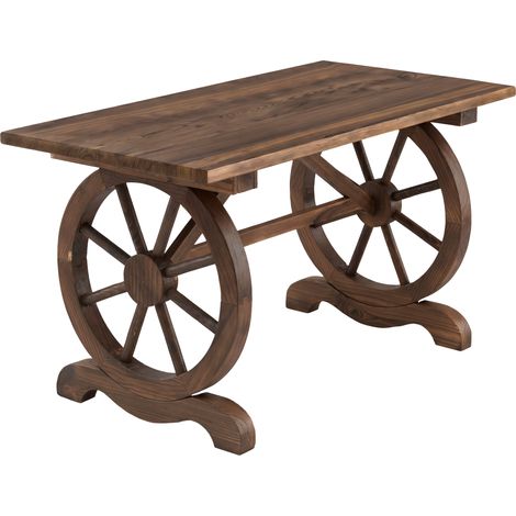 GagaTable de jardin style rustique avec pieds en forme de roue bois de sapin 110x60x65 cm (1/5)