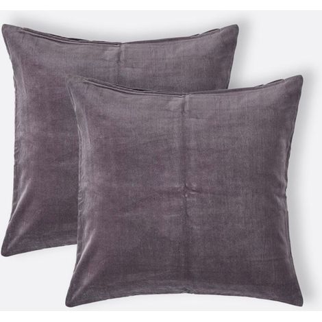 HOMESCAPES Set of 2 Dark Grey Velvet Cushion Covers, 40 x 40 cm