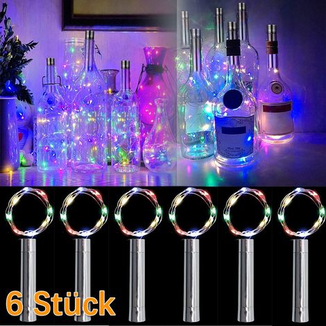 Guirlande Lumineuse LED - 1,5 M - Pour Bouteille Vin - Bouchon Liège Intégré - 15 LED - Alimentation Pile AA - Lot De 6 (1/5)