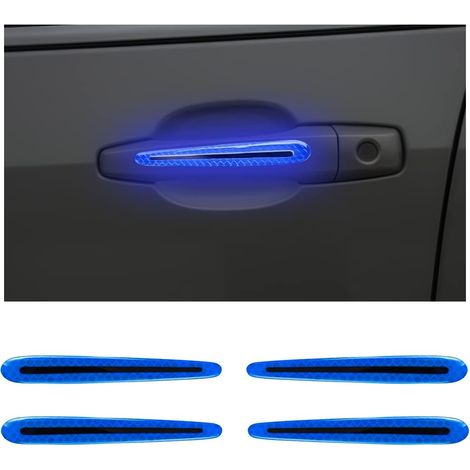 CCYKXA 4PCS Autocollants Réfléchissants Protection de Poignée de Porte de Voiture, Bandes Anti-Rayures 3D pour Poignées de Porte de Voiture, Autocollants D'avertissement pour Poignée(Bleu)