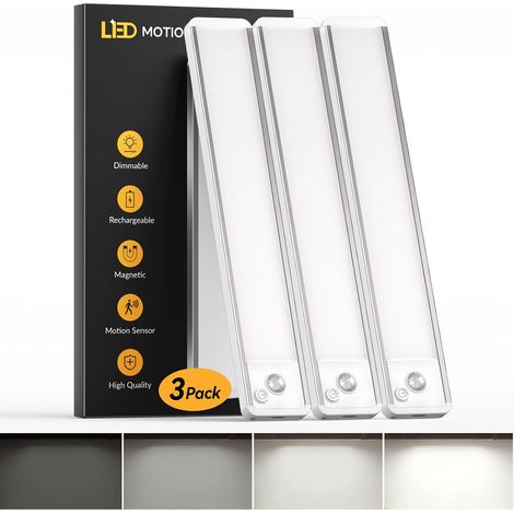 Filiyano – Réglette LED sous meuble 25 cm, lot x3 – Détecteur de mouvement – Batterie 1800 mAh, USB-C rechargeable, dimmable, magnétique (1/5)