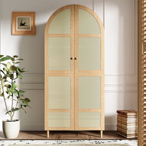 AS EASY Armoire moderne à portes courbes, offrant un espace de rangement généreux, avec tringle et tiroirs, armoire luxueuse, idéale pour les chambres et les entrées. (1/5)