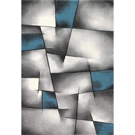 Tapis salon et chambre 120x170 turquoise rectangle tissé motif géométrique ULTIMA (1/5)