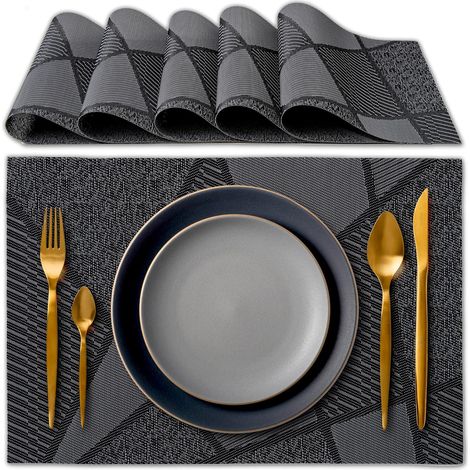 6 Sets de table, PVC résistant, antidérapant, imperméable, pour cuisine et salle à manger (1/5)