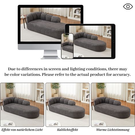 Chaise longue moderne en chenille gris anthracite avec dossier ondulé, fauteuil inclinable gris foncé élégant comme canapé d'appoint, fauteuil lounge moelleux sans accoudoirs pour salon ou chambre. (1/5)