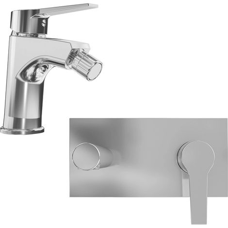 Ensemble mitigeur avec lavabo encastré et bidet sans vidange en laiton chromé Mod. Sophia