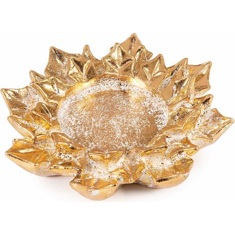 Portacandele natalizie tealight ad agrifoglio dorato in resina, set da 6 pezzi, Ø 12,5 cm x 2,5 H
