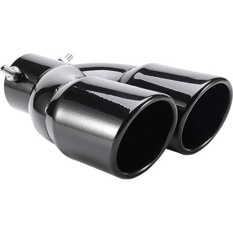 Épaissi Acier Inoxydable Extrémités de Tuyau D'échappement Voiture Embout Silencieux Tuyau Echappement Tuyau de Queue D'extrémité Double Sortie Droit Noir 63mm (1/5)