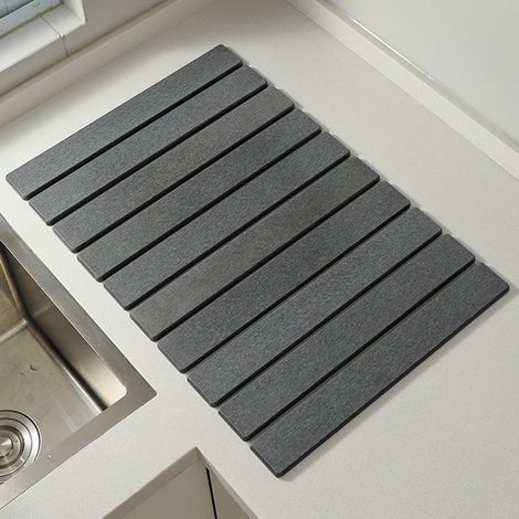 Tapis d'égouttage en terre de diatomée 40 x 30 cm, absorption rapide de l'eau, séchage rapide, dessous antidérapant en PVC, pour évier et vaisselle, gris foncé (1/5)