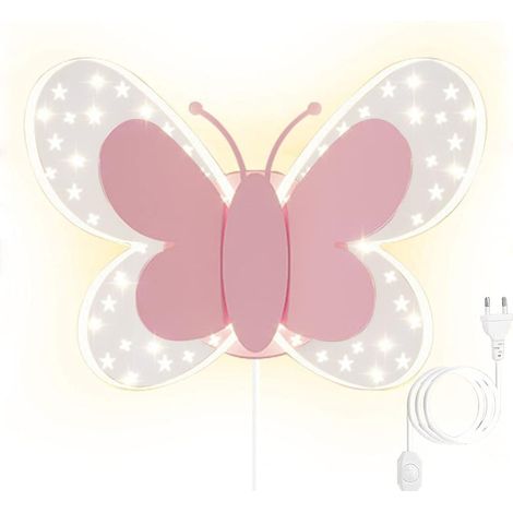 LED Interieur Applique Murale Chambre Enfant Fille avec Prise, Moderne Papillon Lampe Murale avec Interrupteur, Animaux Eclairage Murale pour Salon Chambre D'enfants Hall Escalier