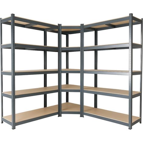 Arebos – Lot de 3 étagères pour charges lourdes 180 x 90 x 40 cm – Charge maximale 875 kg – Système d'emboîtement sans outil – Étagère d'angle 180 x 70 x 70 cm
