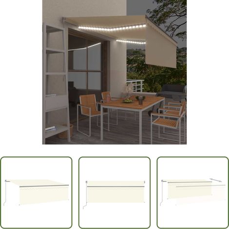 Markise Einziehbar - Markise Manuell Einziehbar mit Rollo & LED 4x3 m Creme (1/5)