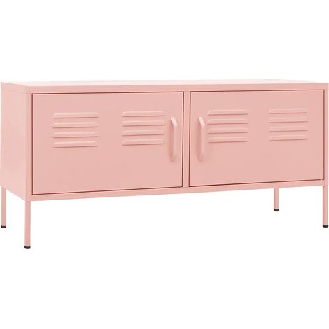 Meuble TV rose pratique avec rangement et trous pour câbles 105 x 35 x 50 cm en acier rose