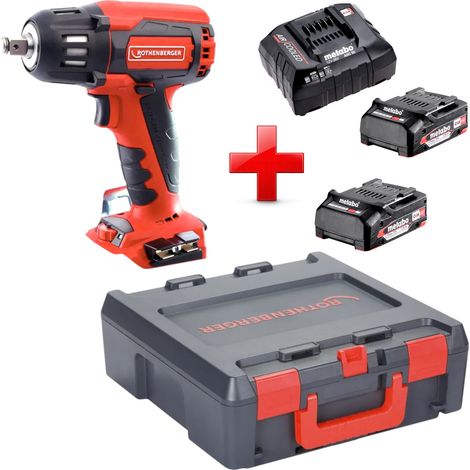 Rothenberger RO ID400 Visseuse à choc sans fil 18 V 400 Nm Brushless + 2x batterie 2,0 Ah + chargeur + Rocase