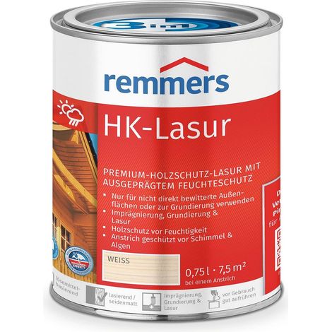 Remmers HK-Lasur 3in1 weiß, 0,75 Liter, Holzlasur aussen, 3facher Holzschutz mit Imprägnierung + Grundierung + Lasur, Feuchtigkeit- und UV-Schutz
