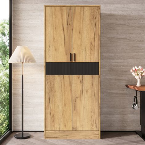 MODFU – Armario alto 60x35x160 cm de aglomerado con 2 estantes regulables, puertas soft-close y carga 50 kg para oficina o recibidor – Roble (1/5)