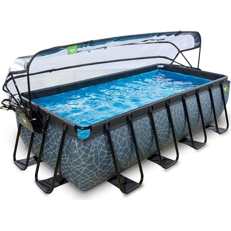 EXIT Stone Pool 400x200x100cm mit Sandfilterpumpe und Abdeckung - grau
