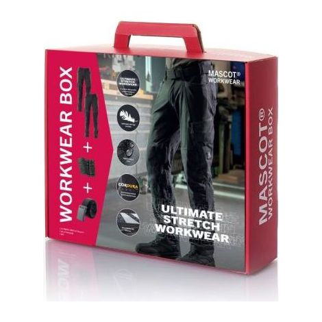Pack : 2 pantalons de travail stretch MASCOT 18479 + ceinture et genouillères - Noir - 42 - Jambes standards (1/4)